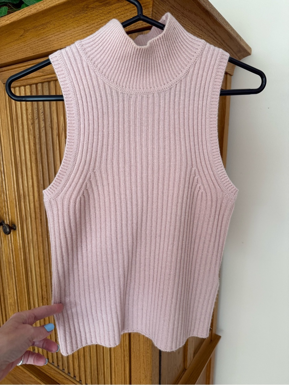 Massimo Dutti Blush Pink Ribbed Mock Neck Tank